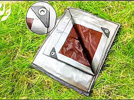 Тент 4х6 посилений з кільцями. 210г/м2. Польща. ТМ "Plandeka/Wimar" Gruba. Колір: сіро-коричневий +/- 5%.