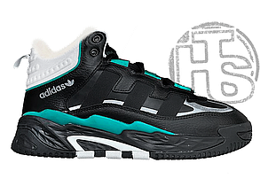 Жіночі кросівки Адідас Adidas Niteball High Black Green White Winter (міх) ALL18997