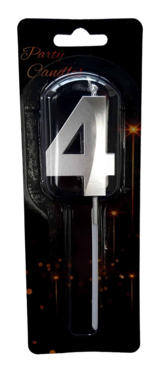 Свічка цифра мiнi"Diamond 4". Колір: Срiбло. Вир-во: Китай