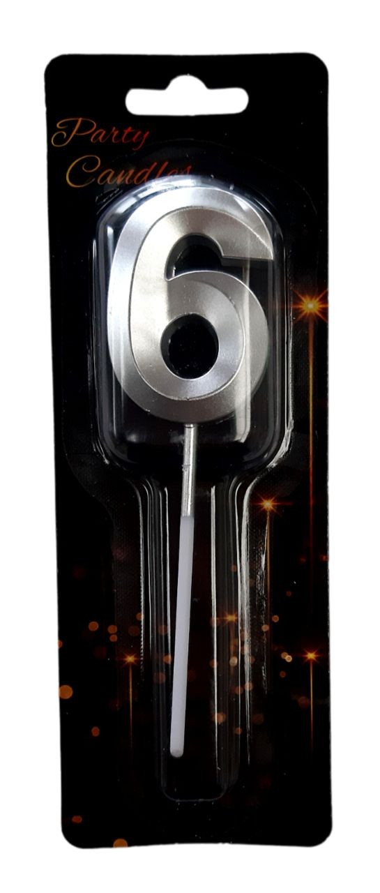 Свічка цифра мiнi"Diamond 6". Колір: Срiбло. Вир-во: Китай