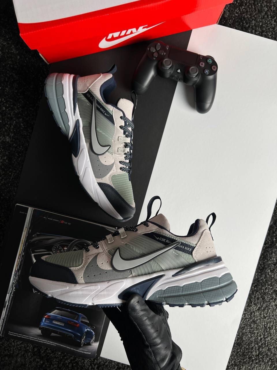 Чоловічі кросівки замша текстиль Nike C2K Run Runtekk Grey Beige, кеди чоловічі Найк сірі з беж. Чоловіче взуття