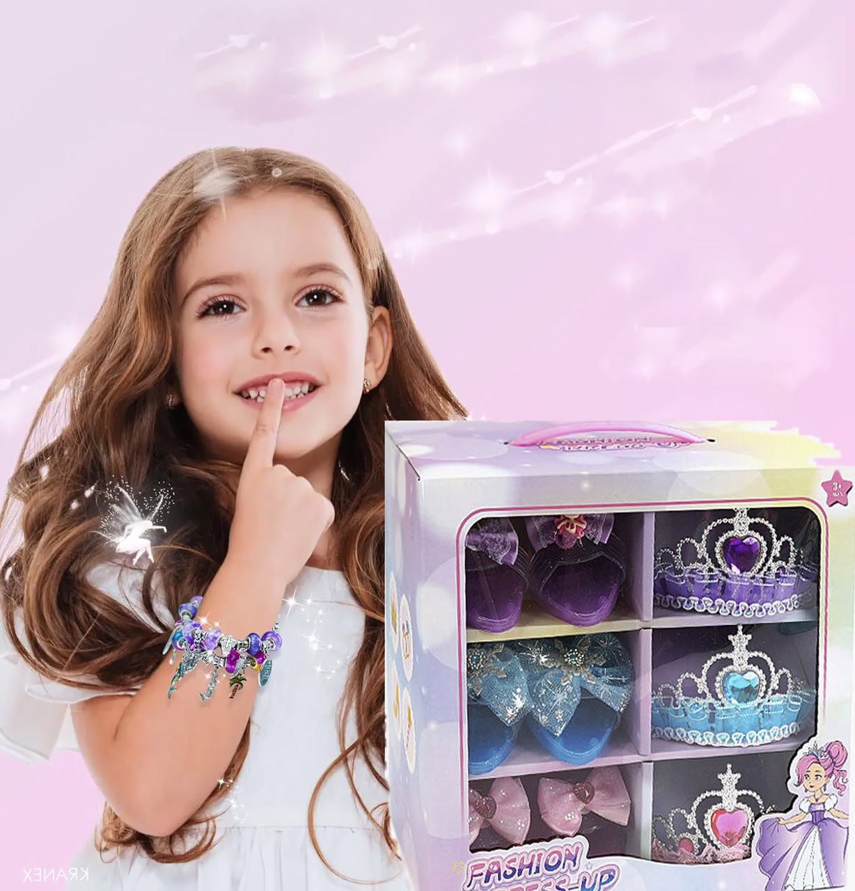 Тематичний набір прикрас і взуття дівчинці 15 предметів Туфлі Корони Сережки для дитячих ігрових свят, фото 1