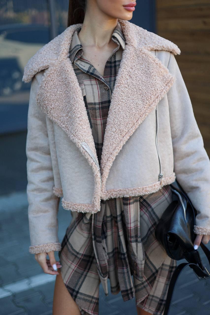 Модна жіноча вкорочена дублянка штучний дубляж Gs2718