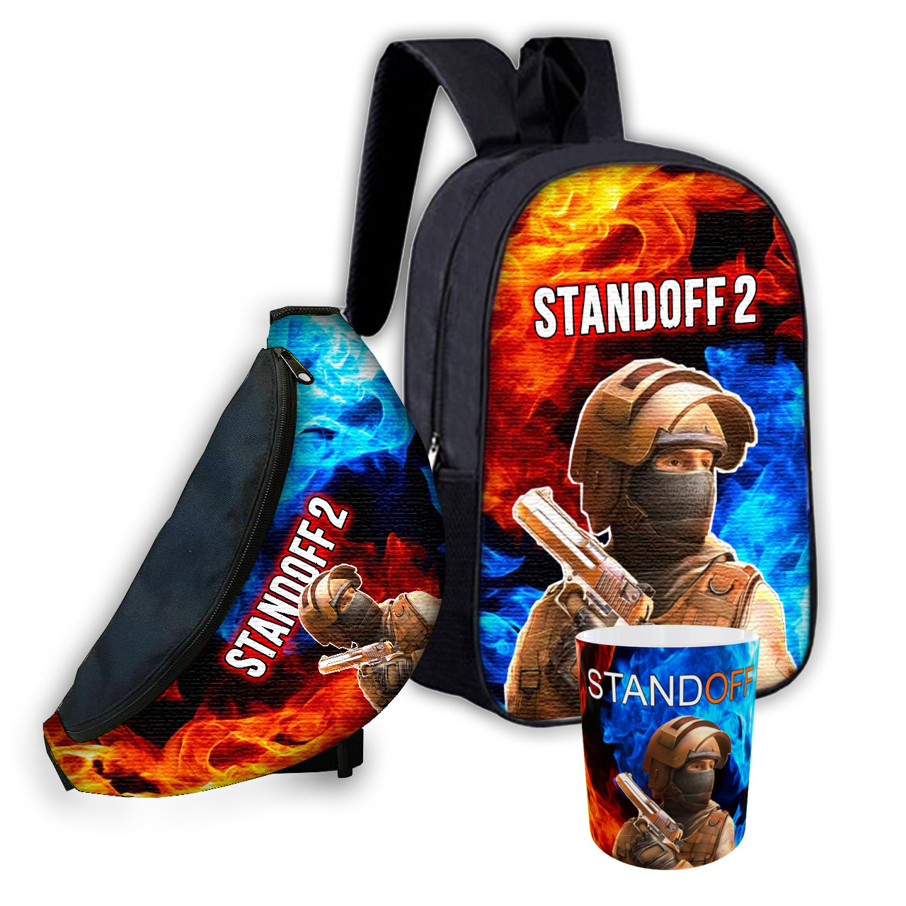 Набір дитячий Standoff 2 рюкзак 36х27см сумка-бананка, кружка з принтом для хлопчика (01595), фото 1