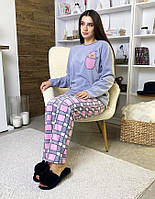 Піжама флісова жіноча тепла картата 44-58 р.