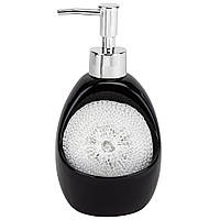 Диспенсер для мила з губкою "Свіжий дотик, чорний 8х10х18 см