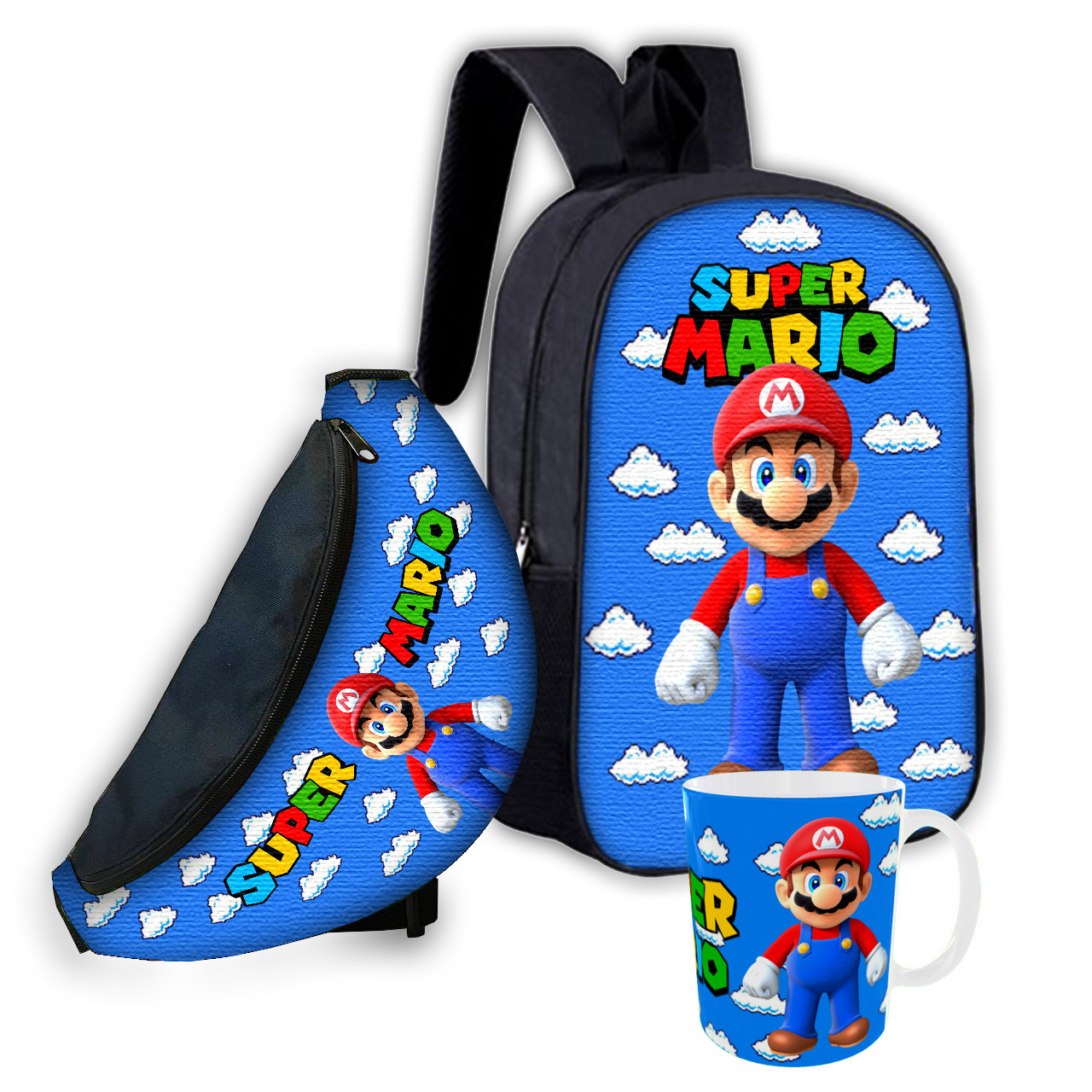Набір дитячий Супер Маріо рюкзак рюкзак 36х27см сумка-бананка, кружка з принтом для хлопчика (01561), фото 1