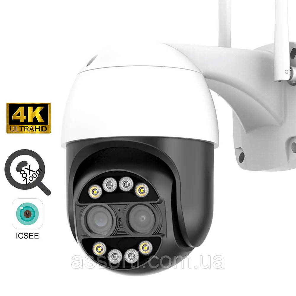 WIFI камера спостереження Besder P3S-8MP із сиреною. Зум. iCSee