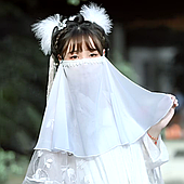 Карнавальна азійська Маска "Китаянка" біла хустка прикраса на обличчя для фотосесії Aushal Jewellery