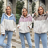 Жіноча куртка хутро Тедді 42-44, 46-48 блакитна беж пудра