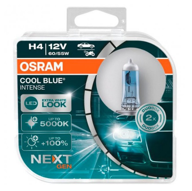 Автолампа галогенна Osram H4 12 V 60/55 W P43t Cool Blue Intense Next Gen+100% 5000 K 64193CBN-2HB, фото 1