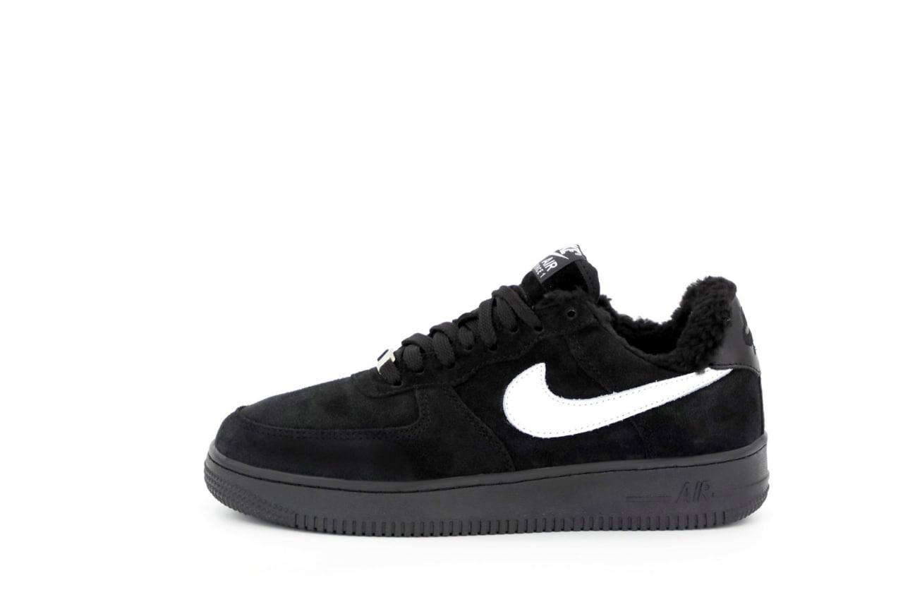 Зимові Чоловічі Кросівки Nike Air Force 1 Black Fur | чорні, утеплені хутром, розміри 41–45, фото 1