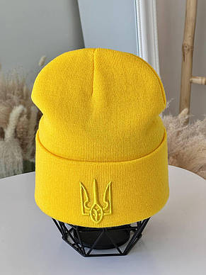 Шапка патріотична Тризуб в'язка onesize жовта, фото 3