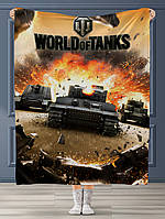Плед із принтом ворлд оф тенкс/WORLD of TANKS Якісне покривало з 3D малюнком 160х200 см.