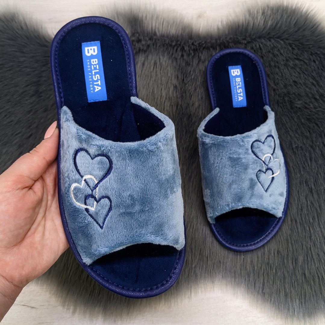 Капці жіночі Белста сині велюрові з відкритим носком 4609, фото 1