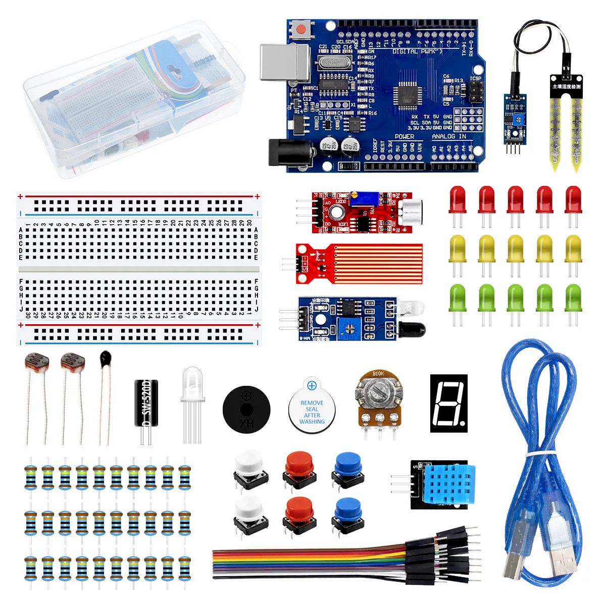 Набір для початківців: Arduino Uno R3 (CH340, FT232) Mini у пластиковому боксі