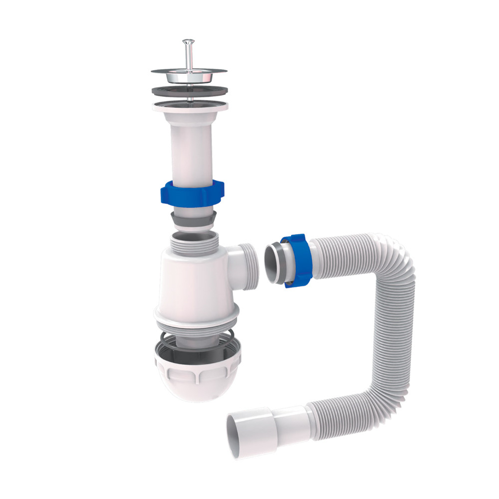 Сифон для кухонної мийки з неіржавким випуском 11⁄2" і гнучким відведенням Ø40/50 мм TAU (9842730), фото 1