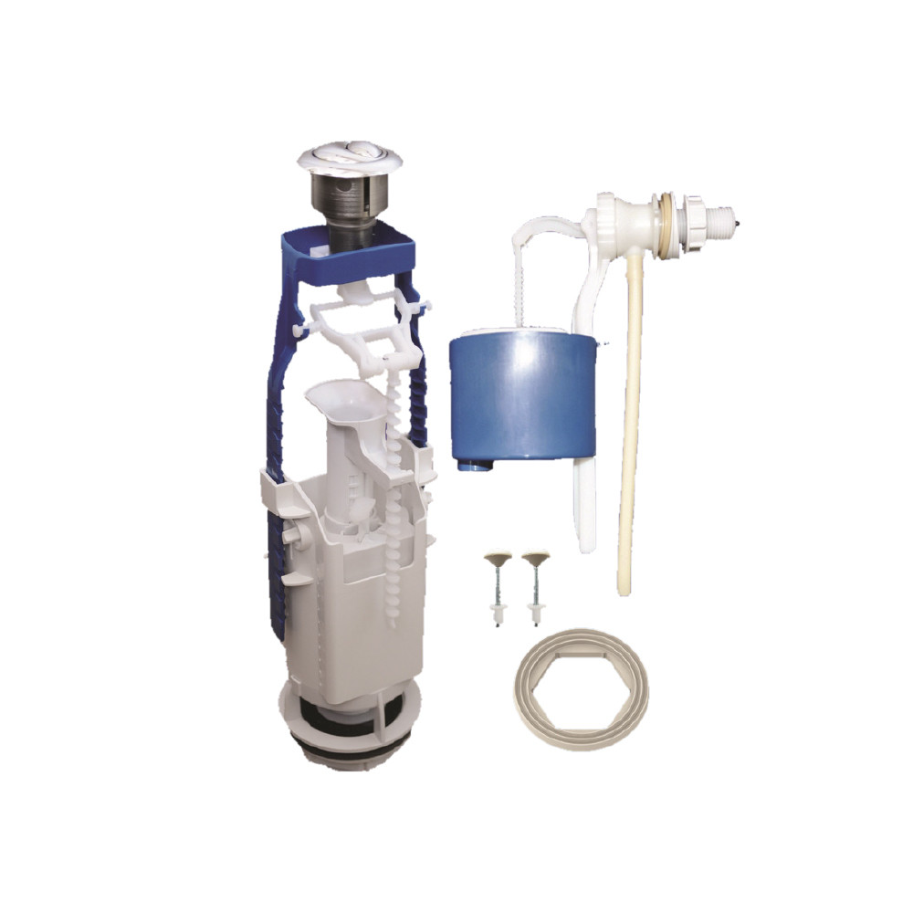 Комплект арматури з двокнопковим зливним механізмом і бічним клапаном впуску 1⁄2" і пласт. різзю TAU