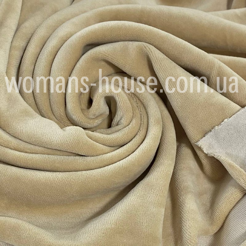 Тканина велюр бавовняний Туреччина Світлий бежевий АК-43, фото 1