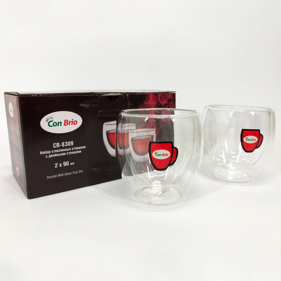 Скляні чашки для напоїв з подвійними стінками Con, Набір подвійних скляних кавових чашок GD-61, фото 1
