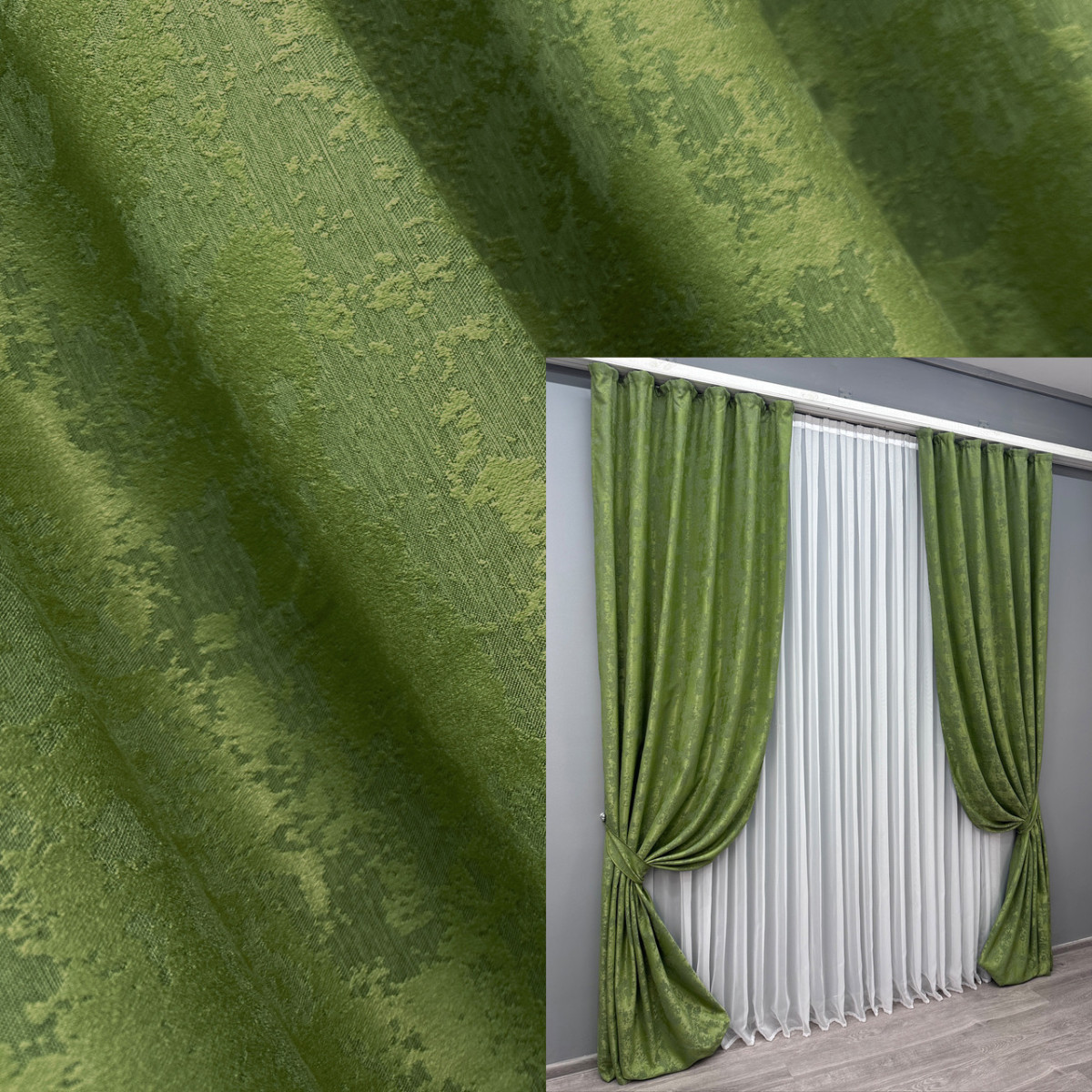 Штори жаккард (2шт. 1х2,7м.) колекція "Sultan" Туреччина. Колір зелений. Код 1561ш 31-759 5082544