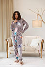 Жіноча тепла піжама махра велсофт сіра з малюнком Бантики 46, фото 4