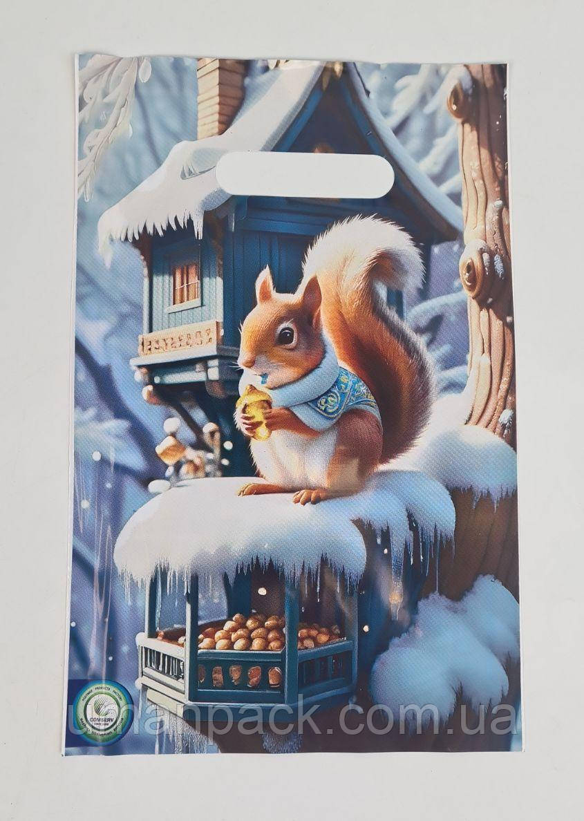 Пакети з вирубаною ручкою (20*30) "ВД Білочка НГ (100 шт.)Поліетиленові пакети сумки