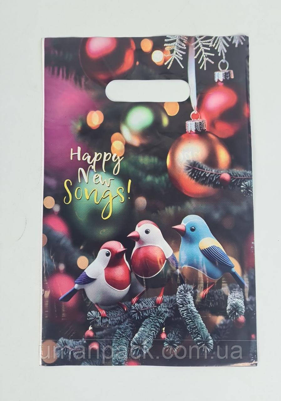 Пакети з вирубаною ручкою (20*30) Н Рік "ВД Пташки" (100 шт.)Поліетиленові пакети сумки