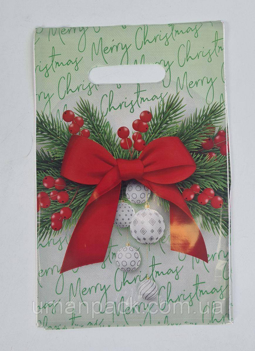 Пакети з вирубаною ручкою (20*30) Н Рік "ВД Червоний Бант" (100 шт.)Поліетиленові пакети сумки
