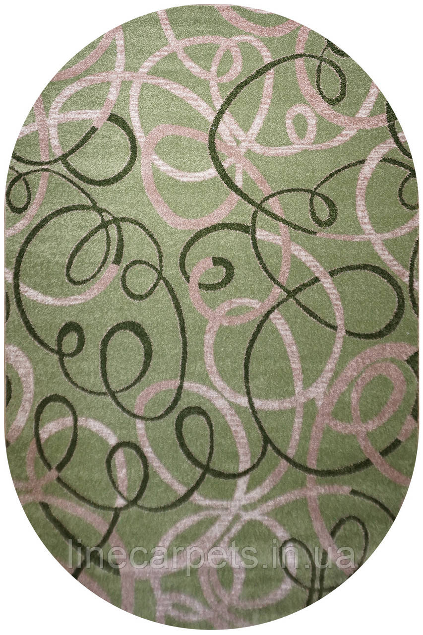 Сучасний зелений овальний килим KIWI 02582B Beige-L. Green, фото 1