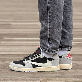 Кросівки Nike Air Jordan 1 Low x Travis Scott Black / Найк Аїр Джордан 1 Тревіс Скотт Низькі Чорні з Сірим