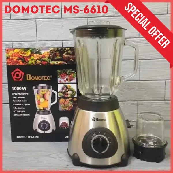 Блендер стаціонарний DOMOTEC MS-6610 1000 Вт, LED блендер з кавомолкою 2 в 1, кухонний електричний блендер, фото 1