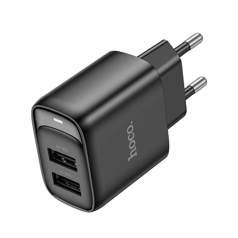 Адаптер сетевой HOCO Smart dual-port charger C141A |2USB. 2.1A/10.5W|, фото 1