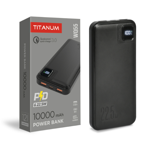 Павербанк 10000 mAh Titanum TPB-WQ55 Black 22,5W QC+PD чорний, фото 1