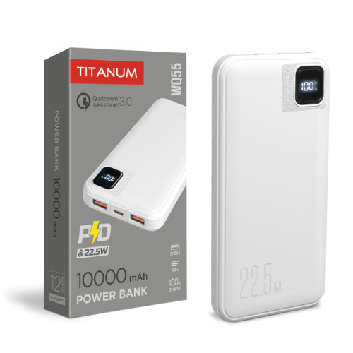 Павербанк 10000 mAh Titanum TPB-WQ55 White 22,5W QC+PD білий, фото 1