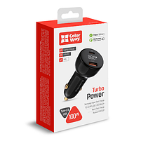 Автомобільний зарядний пристрій ColorWay CW-CHA044PD-BK USB+Type-C 100W PD чорний, фото 3