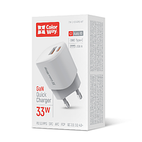 Зарядний пристрій мережевий USB/Type-C QC+PD 33W білий GaN ColorWay CW-CHS043PD-WT, фото 2