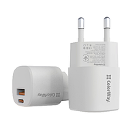 Зарядний пристрій мережевий USB/Type-C QC+PD 33W білий GaN ColorWay CW-CHS043PD-WT, фото 3