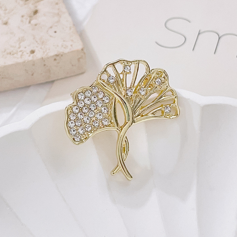 Маленька Брошка шпилька "Гінкго стрази", брошка із серії квіти та рослини, фото 1