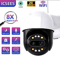Уличная камера видеонаблюдения поворотная IP Wi-Fi PTZ ICsee 4MP две линзы 2.8mm+12mm UKC