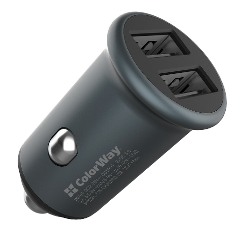 Автомобільний зарядний пристрій ColorWay CW-CHA036Q-GR 2USB 3,0A 36W QC сірий