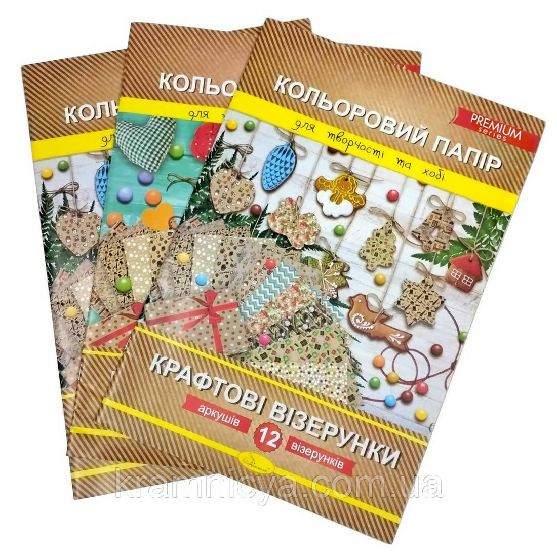 Папір кольоровий А4 Premium Крафтові візерунки, 12 аркушів (4016380)