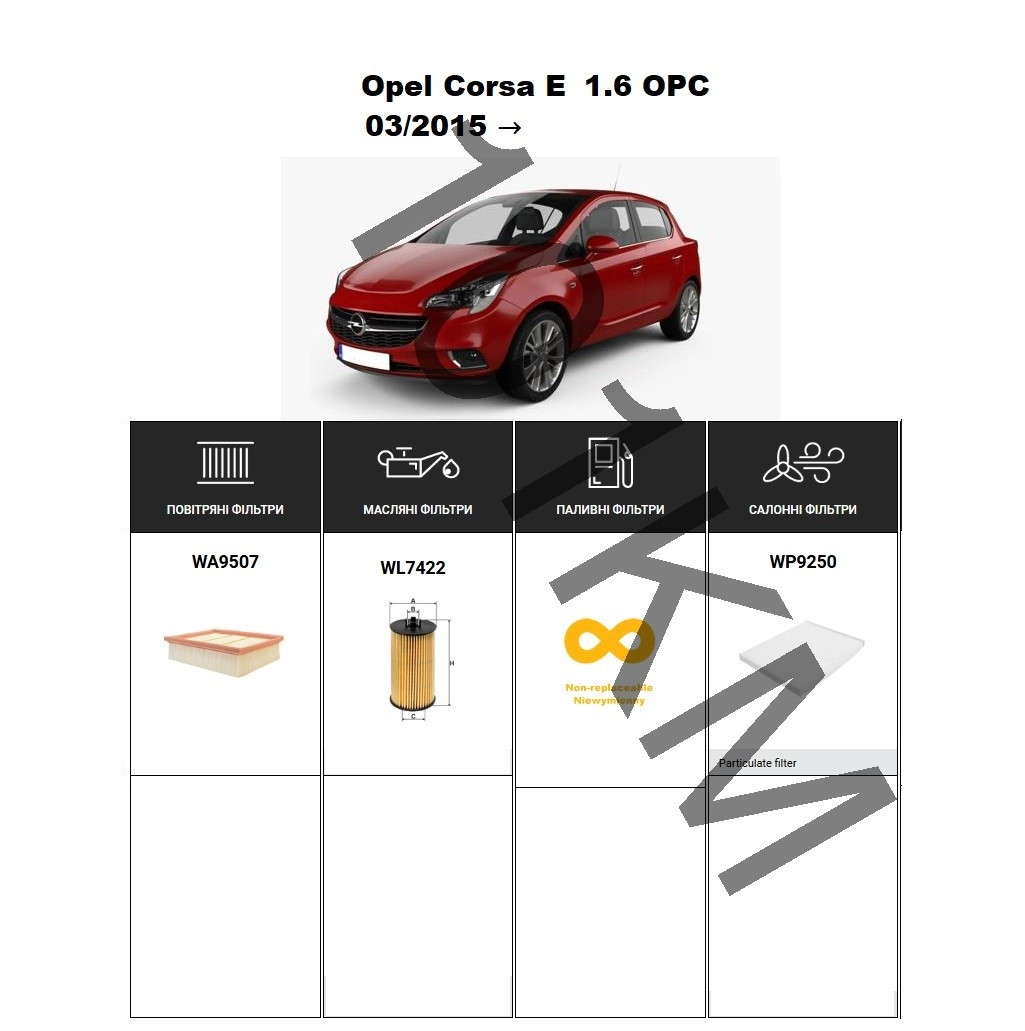 Комплект фільтрів Opel Corsa E 1.6 OPC (2014-) WIX