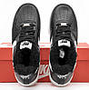 Зимові чоловічі кросівки Nike Air Force 1 Winter Black White Чорні з білим Взуття Найк Аір Форс 1 низькі шкіра та тепле хутро, фото 6