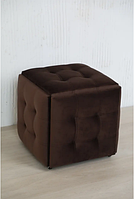 Пуф трансформер 5в1 велюр коричневый на колесах 50х50х49см, Пуфик трансформер раскладной табурет на кухню