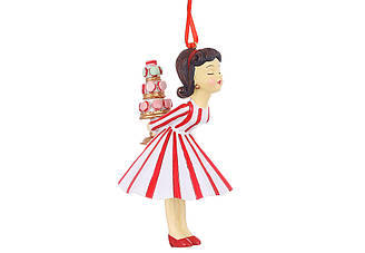 Декоративна фігурка на підвісі Дівчина з макарунсами, 8.5*7.4*13.5см, колір - червоний із білим 208-318