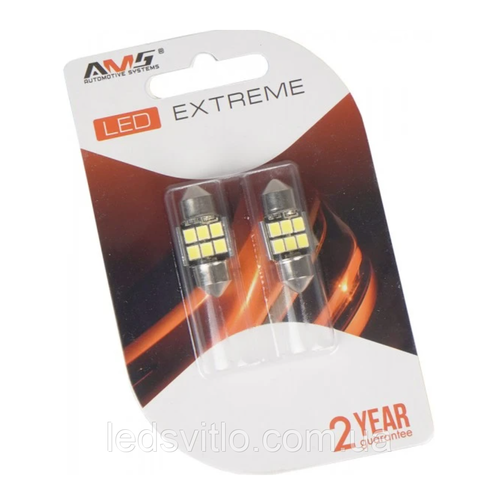 LED лампа автомобільна AMS Extreme E6 T11 (C5W) 12V 6smd 28мм 5500K Canbus (Комплект 2шт), фото 1