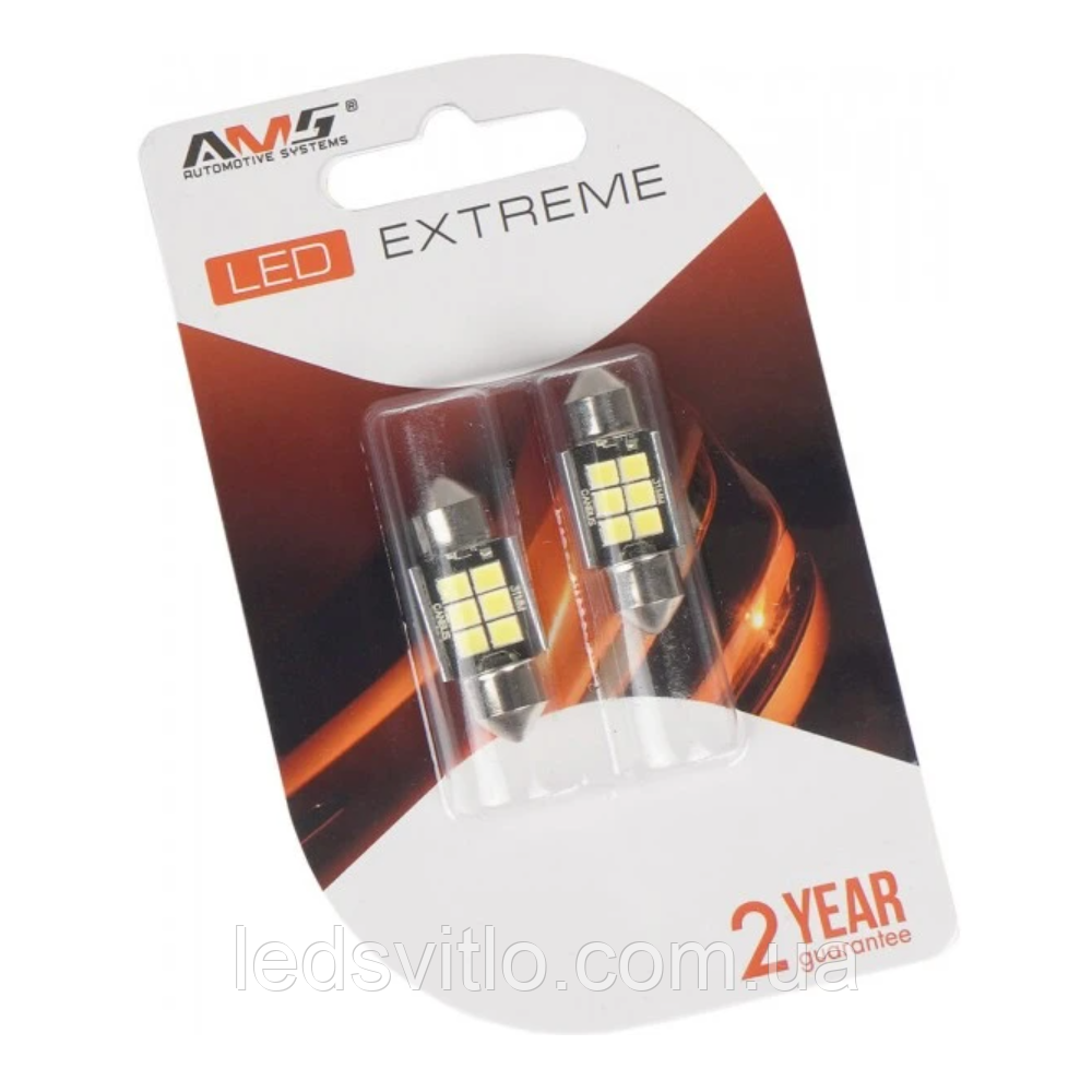 LED лампа автомобільна AMS Extreme E6 T11 (C5W) 12V 6smd 31мм 5500K Canbus (Комплект 2шт)