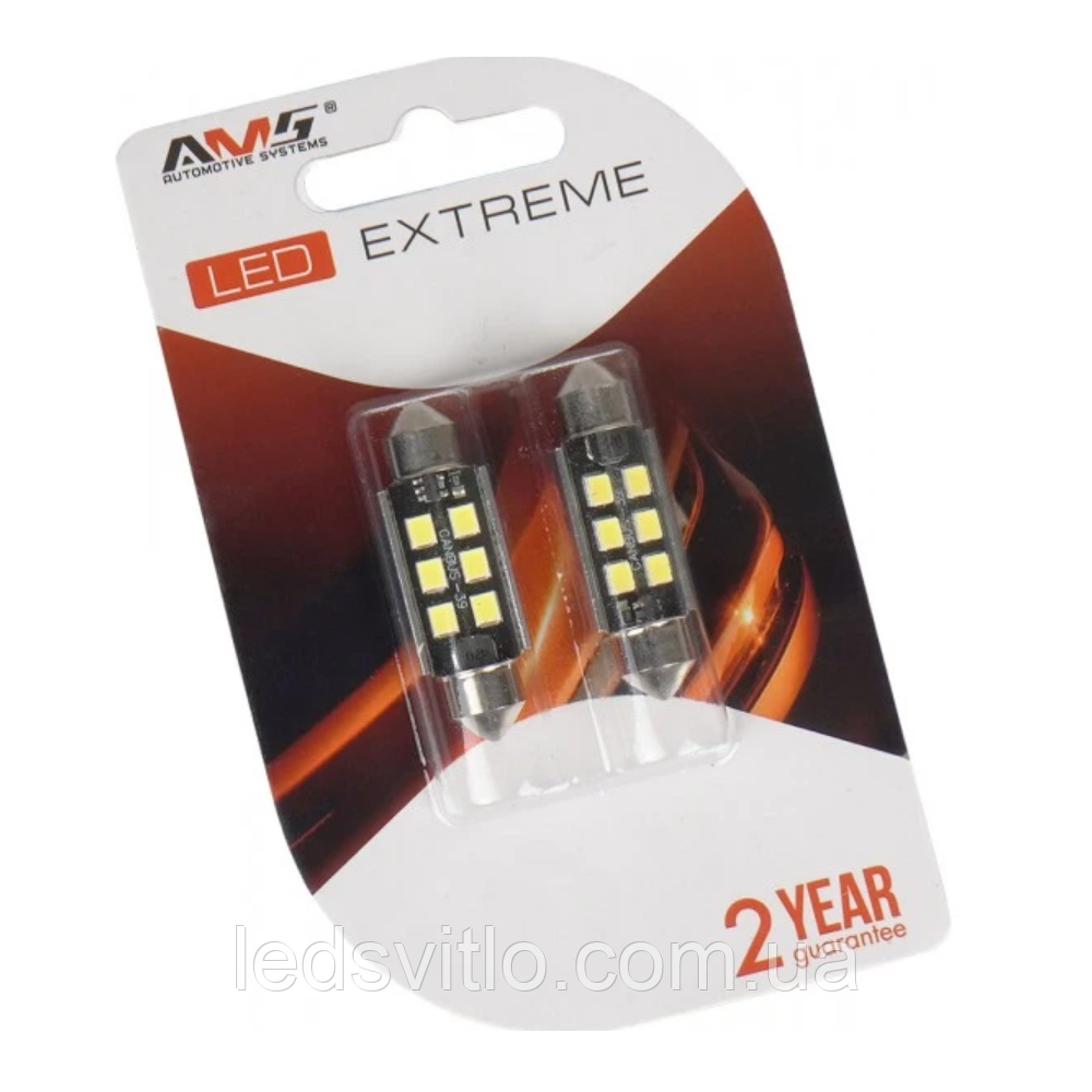 LED лампа автомобільна AMS Extreme E6 T11 (C5W) 12V 6smd 39мм 5500K Canbus (Комплект 2шт)