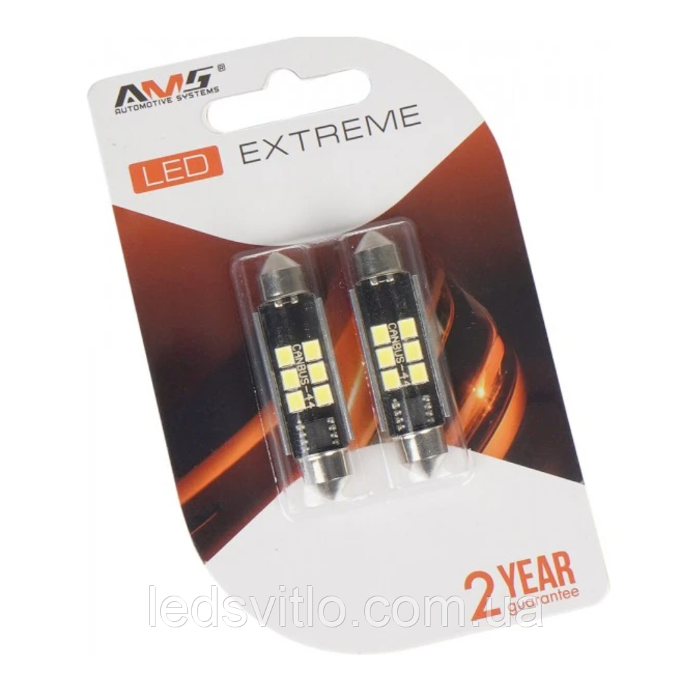 LED лампа автомобільна AMS Extreme E6 T11 (C5W) 12V 6smd 44мм 5500K Canbus (Комплект 2шт), фото 1